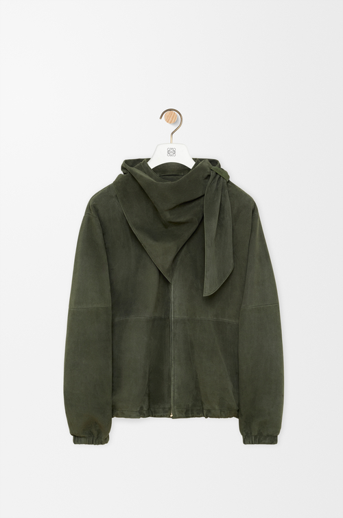 LOEWE Scarf jacket in suede Khaki Green