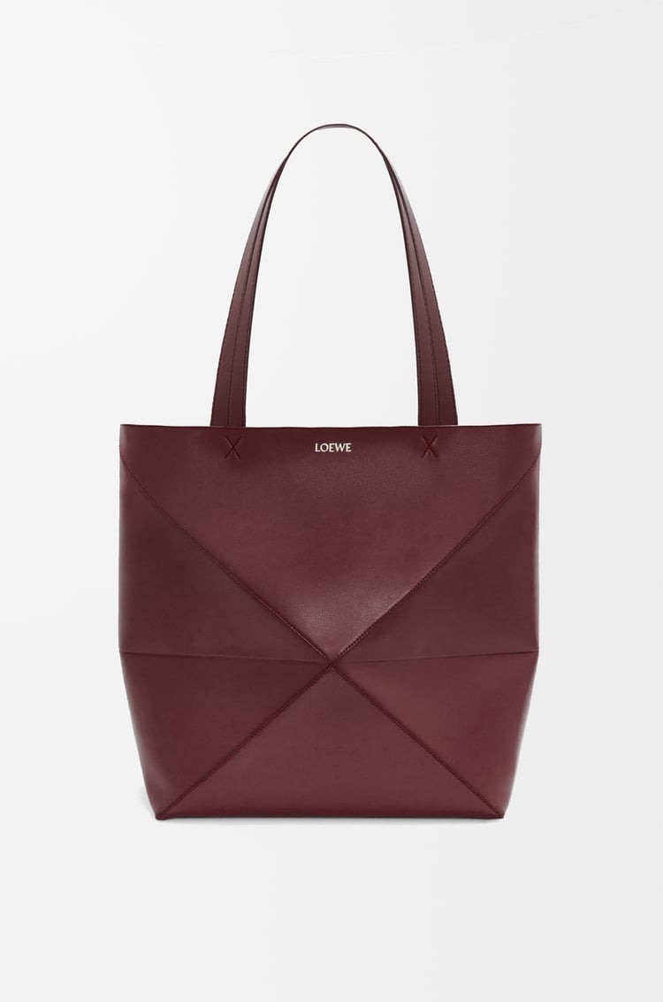 LOEWE 超大号亮面牛皮革 Puzzle Fold 手袋 深酒红