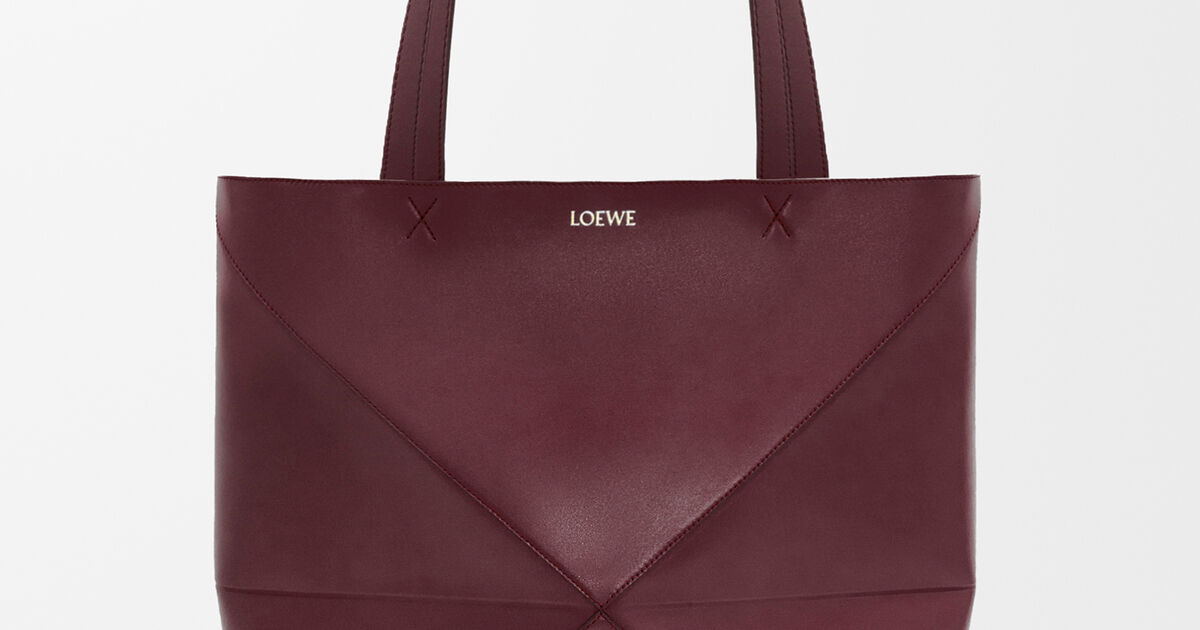 XL Puzzle Fold tote in shiny calfskin Red LOEWE