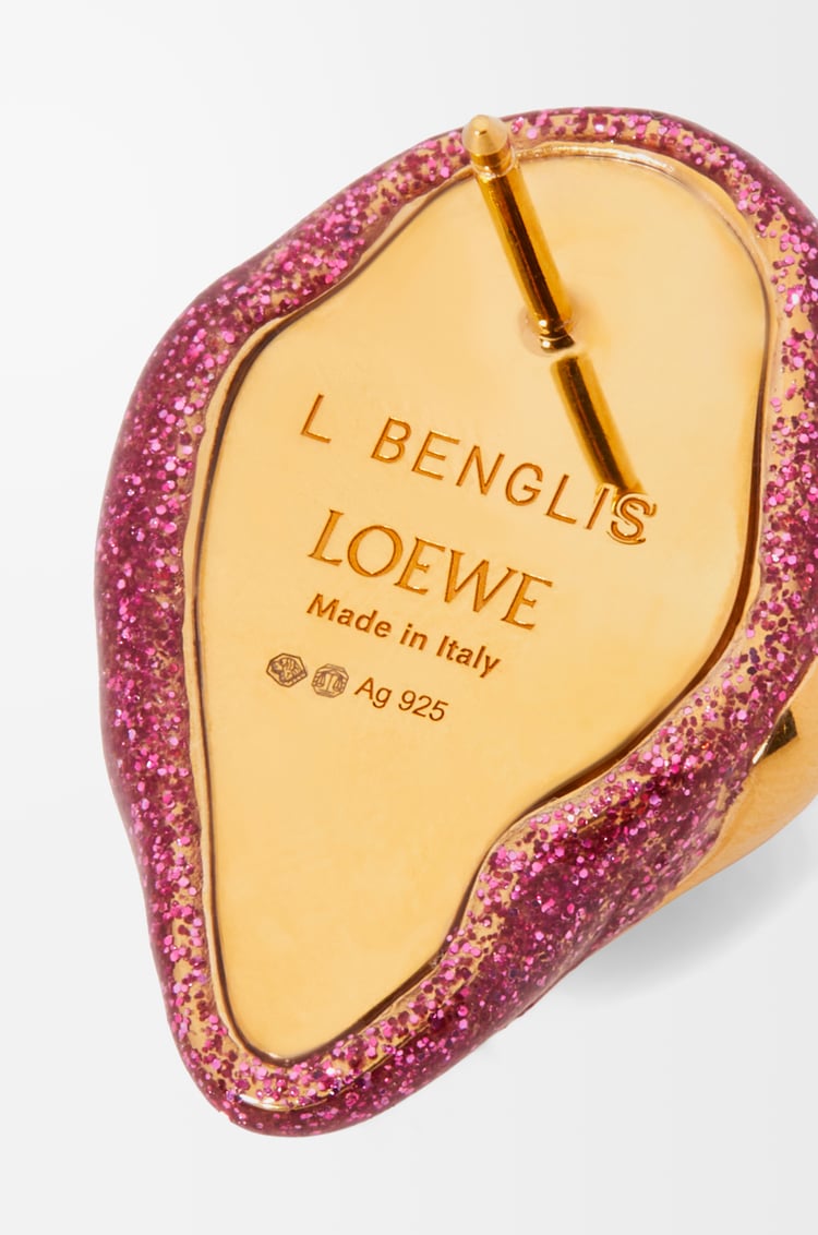 LOEWE フォームドリップ ピアス（スターリングシルバー＆エナメル） ゴールド/ピンク