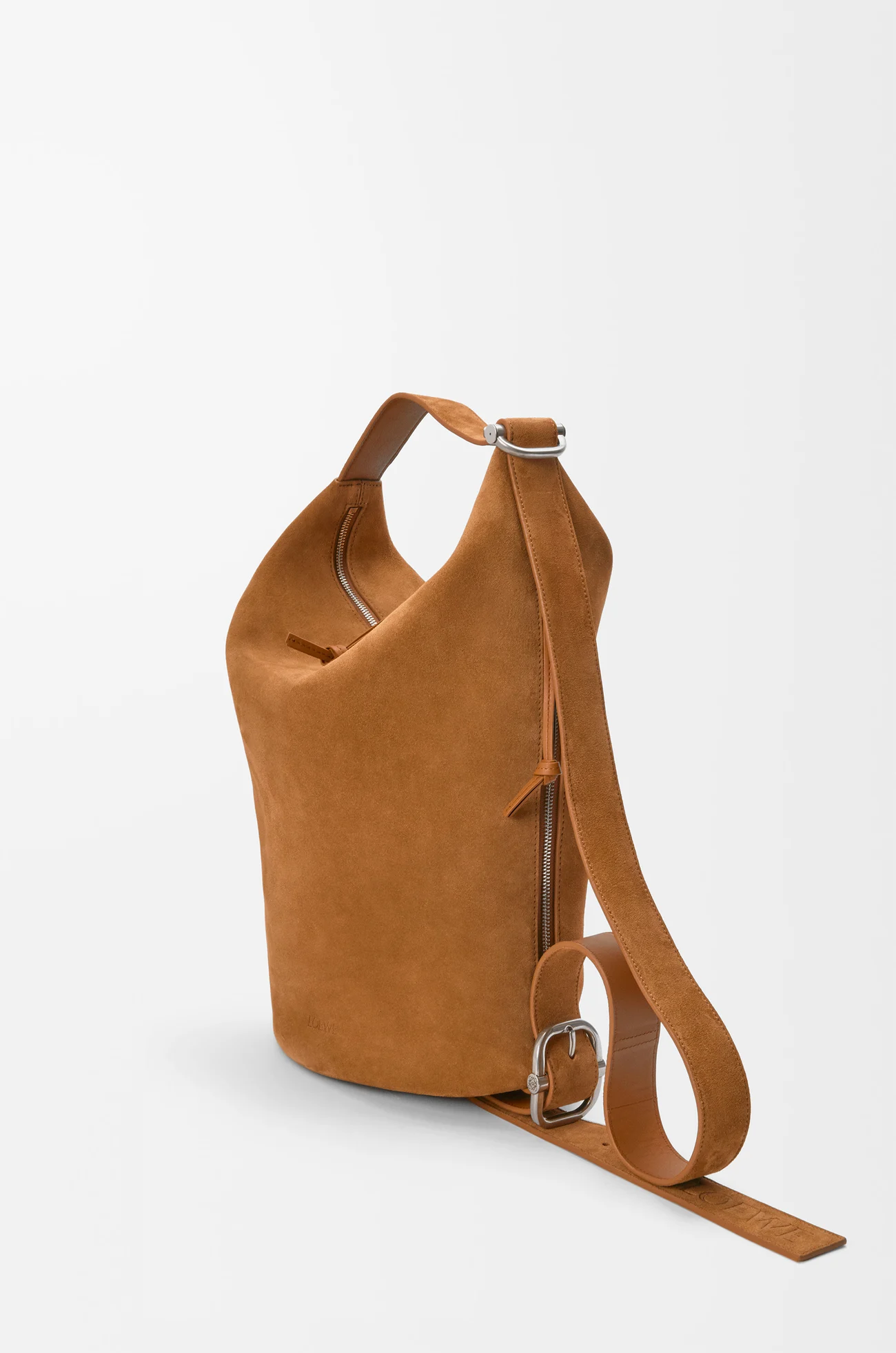 LOEWE Medium Loop bucket in suede calfskin Tobacco