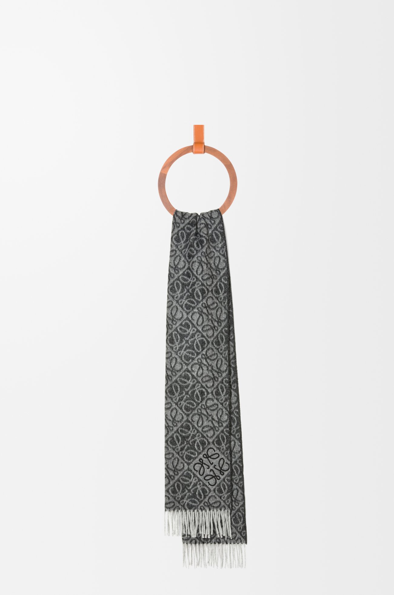 LOEWE Anagram scarf in wool and cashmere Dark Grey