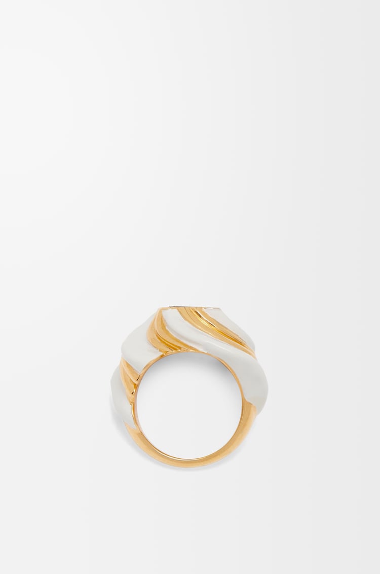 LOEWE Twisted Anagram ring in sterling silver and enamel Gold/White