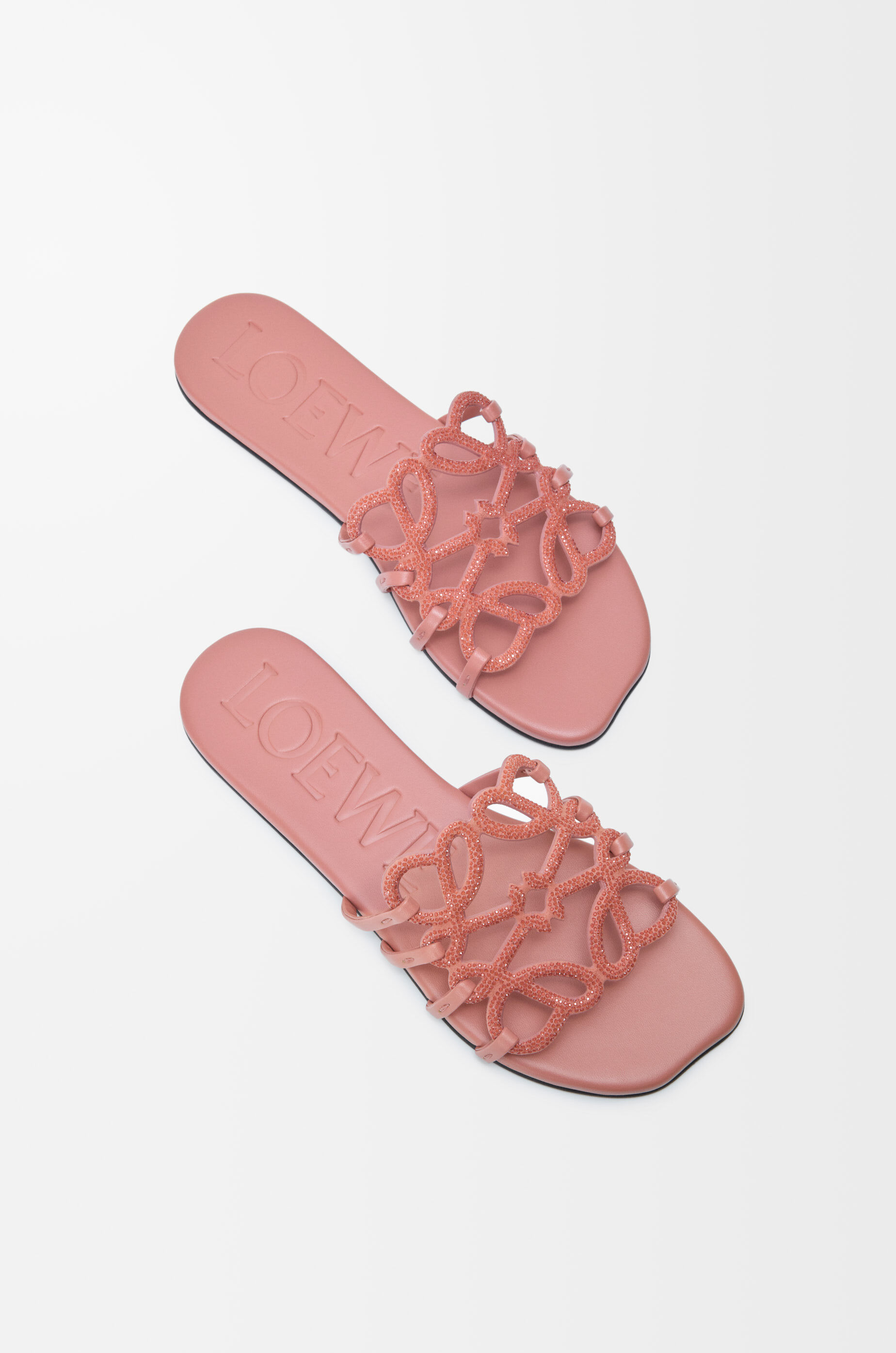 Petal Anagram slide in rhinestone-embellished suede Beige - LOEWE