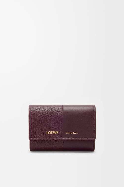 LOEWE Small vertical wallet in smooth and grained calfskin Dark Burgundy