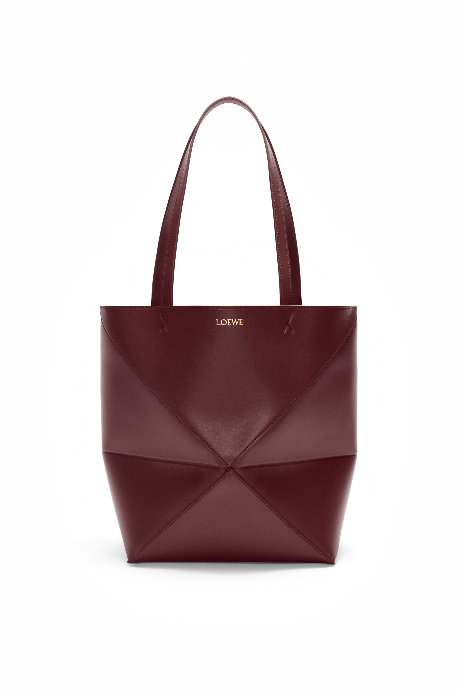 Medium Puzzle Fold tote in shiny calfskin Dark Burgundy LOEWE