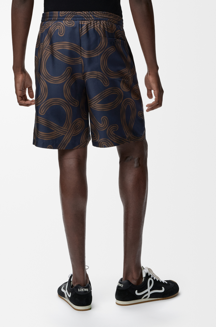 LOEWE Shorts in silk Navy/Brown