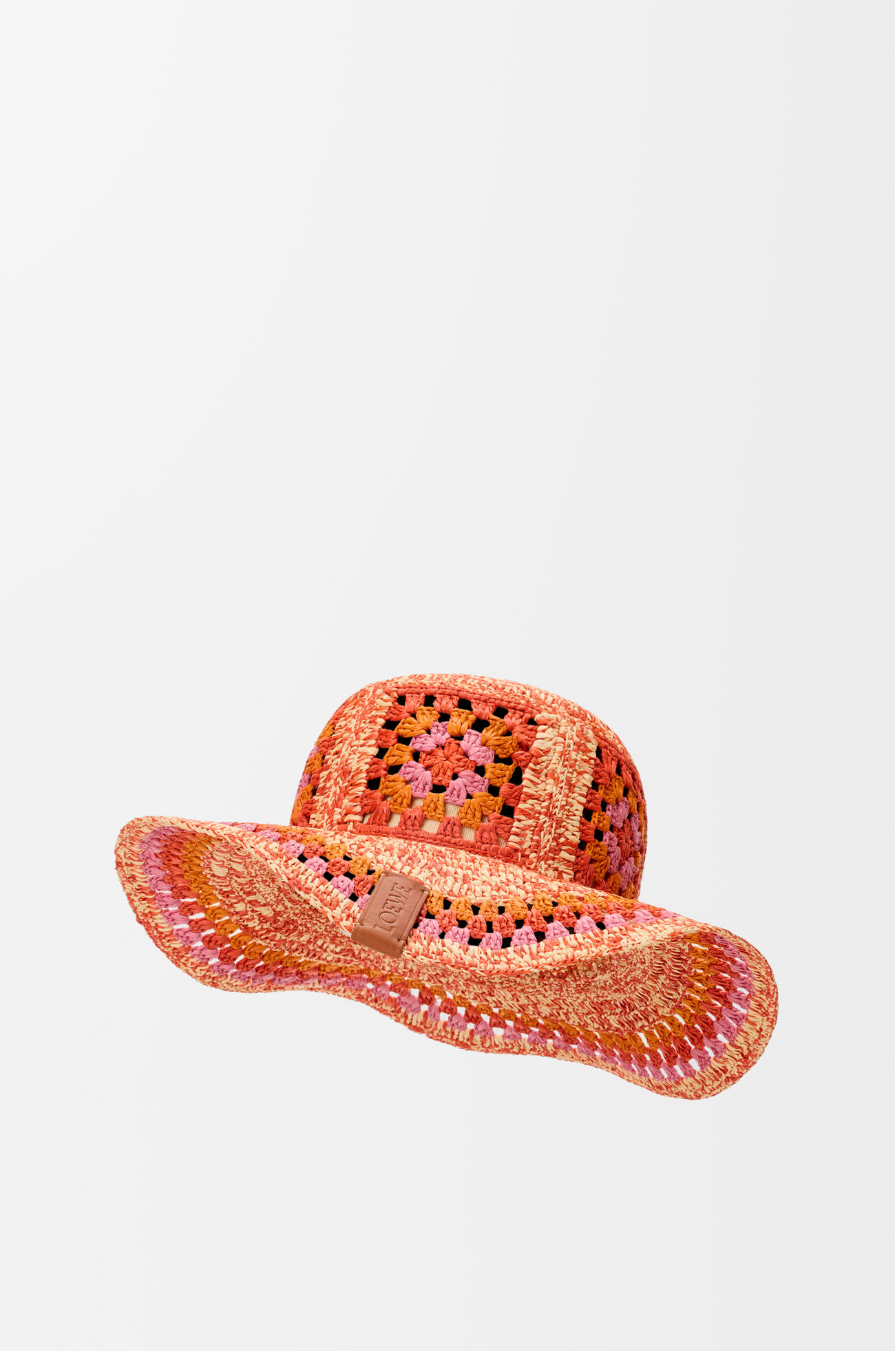 LOEWE Cappello alla pescatora in rafia Arancione Acceso/Rosa