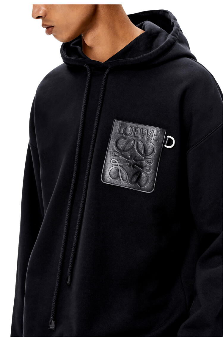 LOEWE Anagram leather patch hoodie in cotton Dark Navy