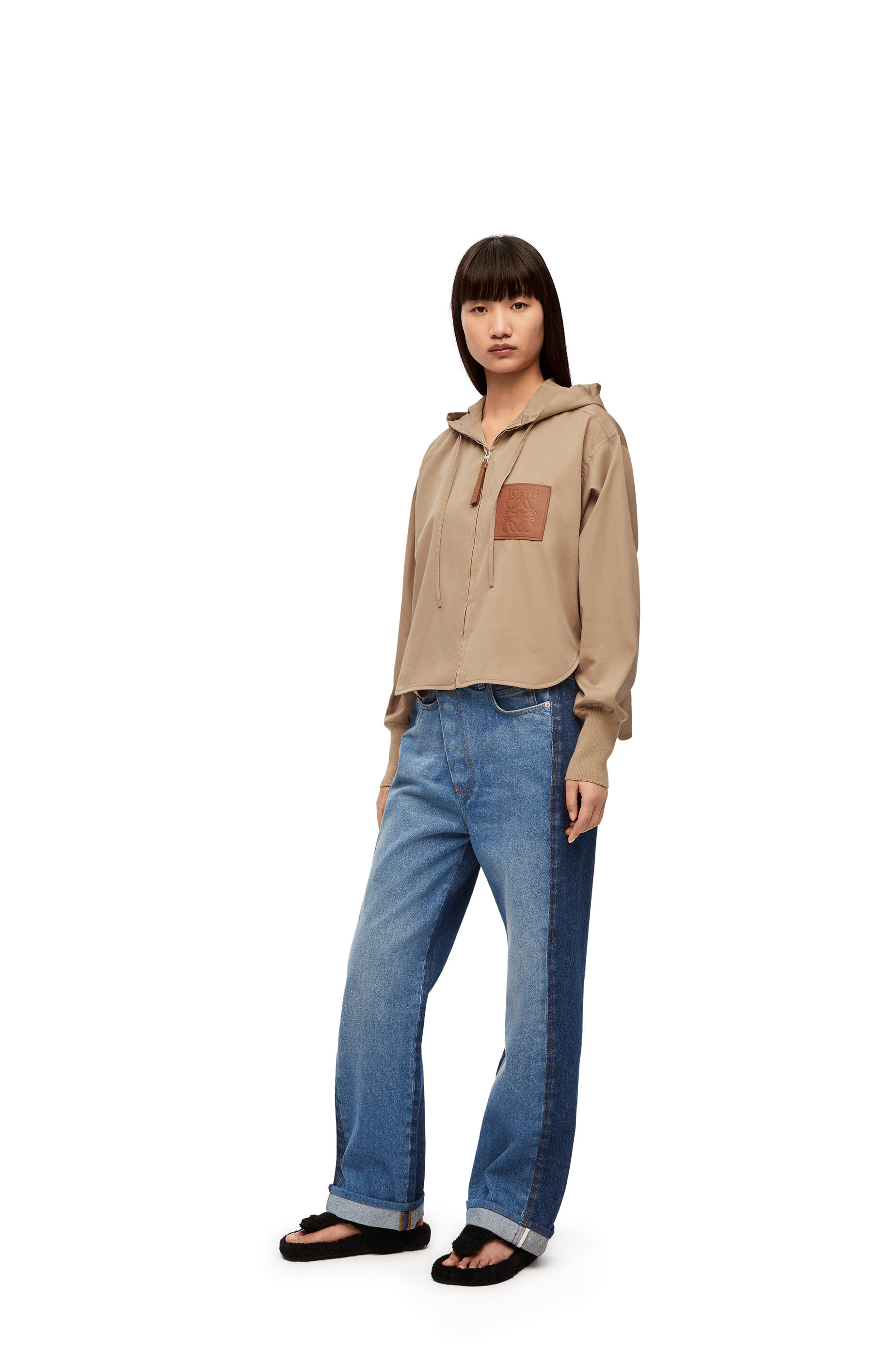 Hooded jacket in cotton and silk Beige LOEWE