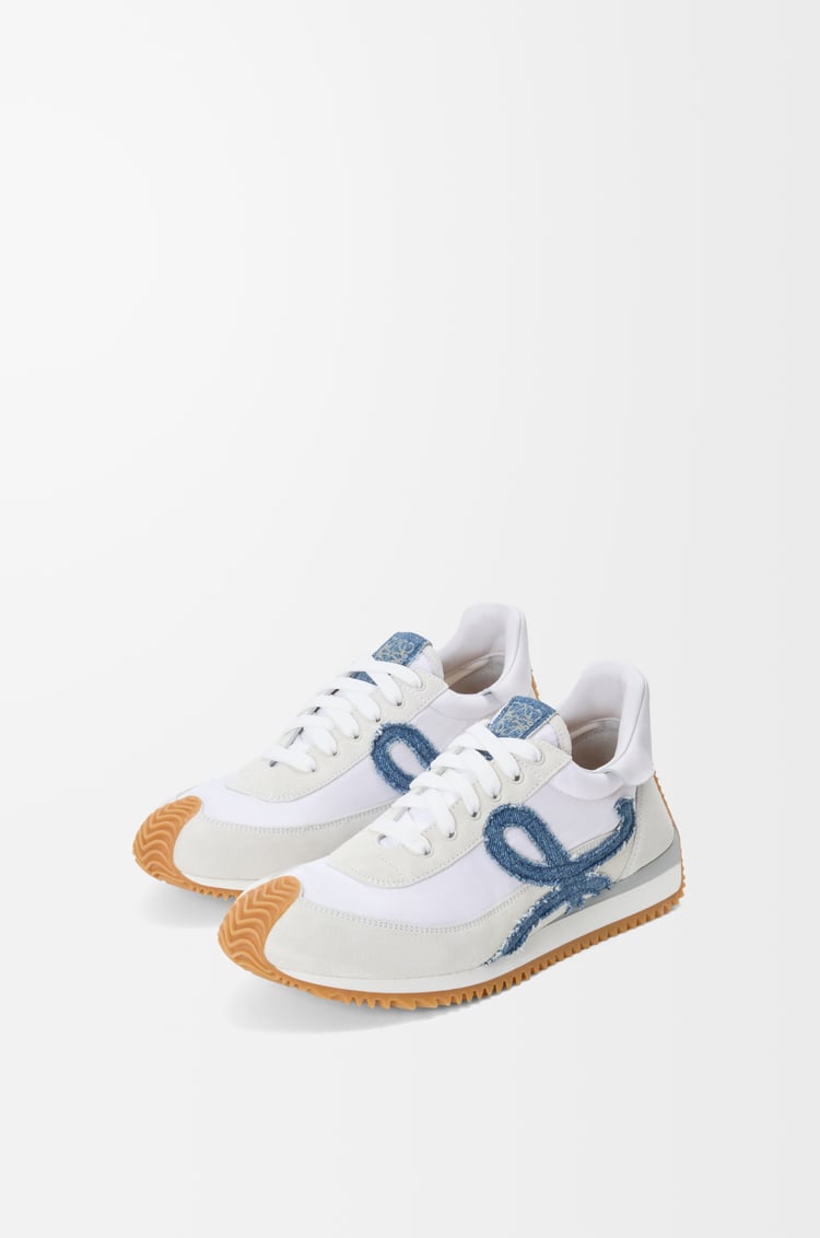 LOEWE Flow Runner 2.0 in nylon and suede White/Light Denim