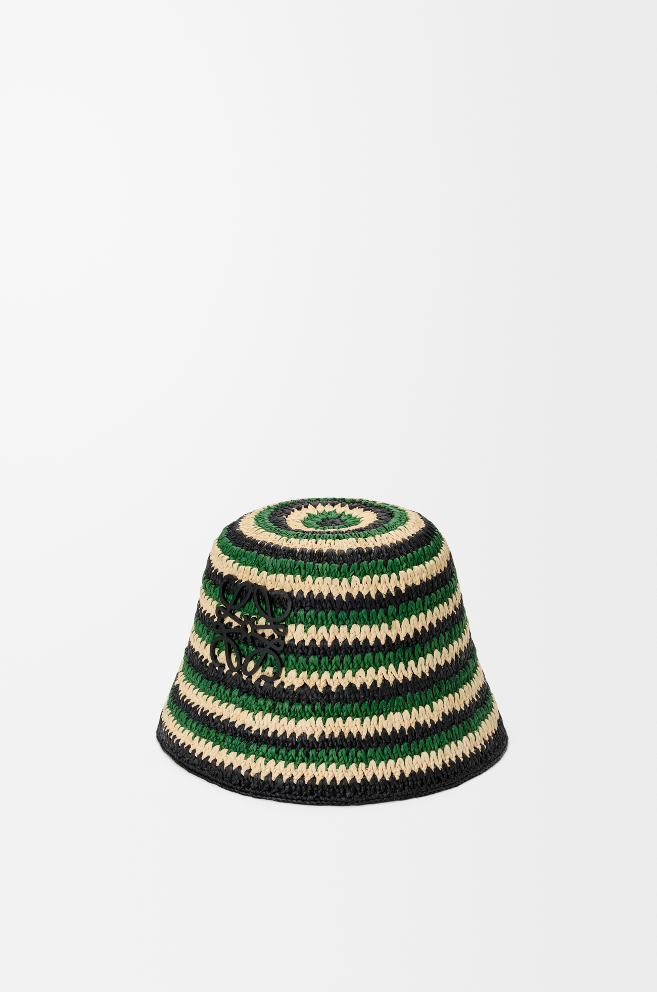 LOEWE Sombrero de pescador Anagram en rafia y piel de ternera Negro/Verde