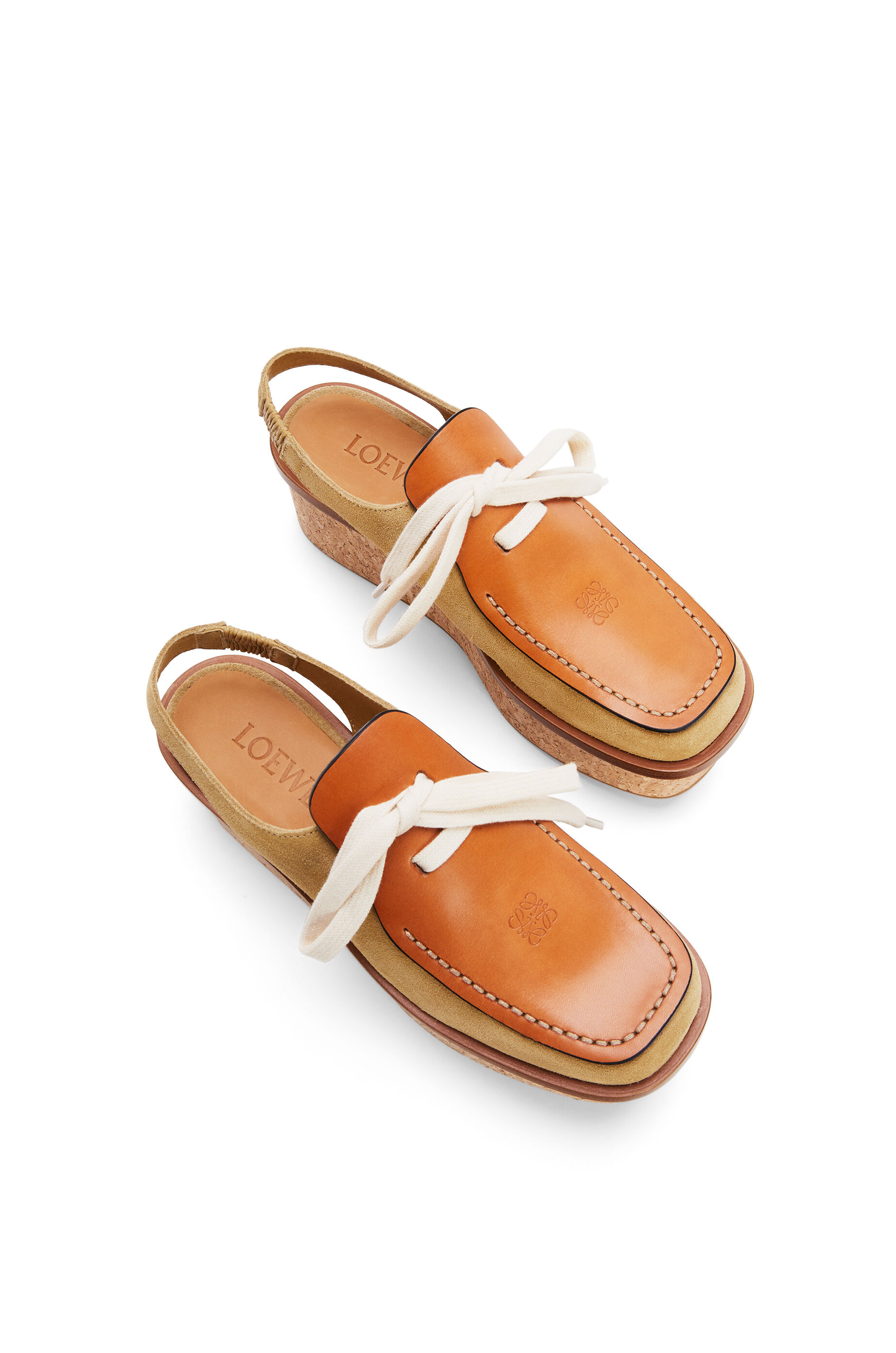 Lace up loafer in suede and calfskin Camel/Gold LOEWE