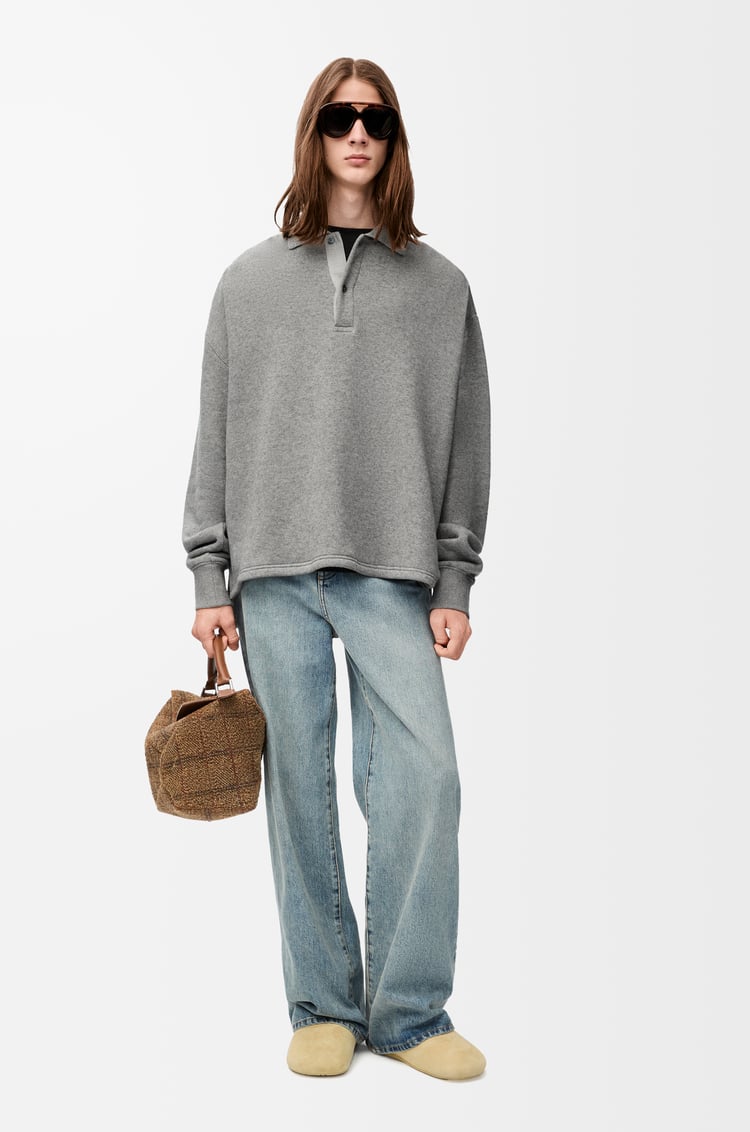 LOEWE Polo sweatshirt in cotton and cashmere Lead Grey