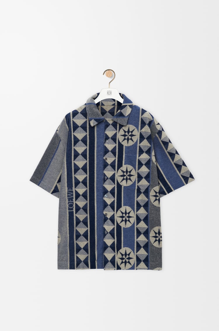 LOEWE Camisa de manga corta en jacquard de algodón Azul/Multicolor