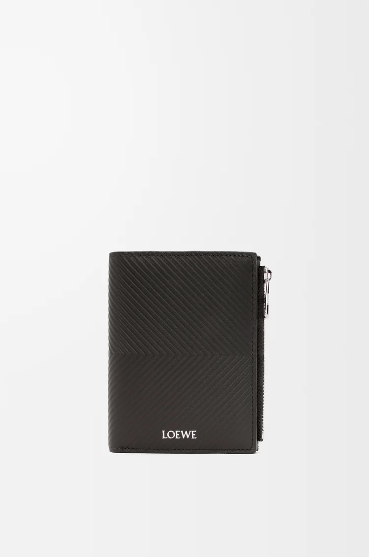 LOEWE Portefeuille compact fin en cuir de veau classique texturé Gris Foncé
