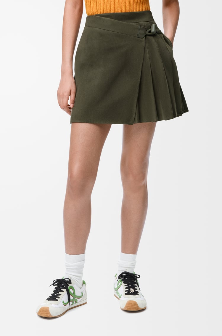 LOEWE Pleated mini skirt in suede lambskin Khaki Green