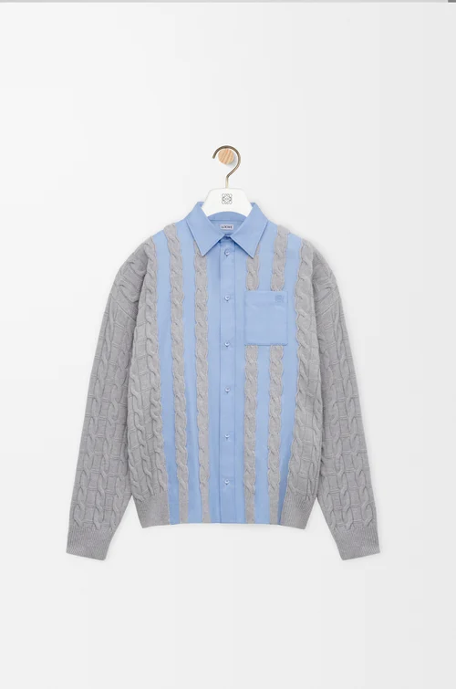 LOEWE Hybrid shirt in cotton and wool Blue/Grey