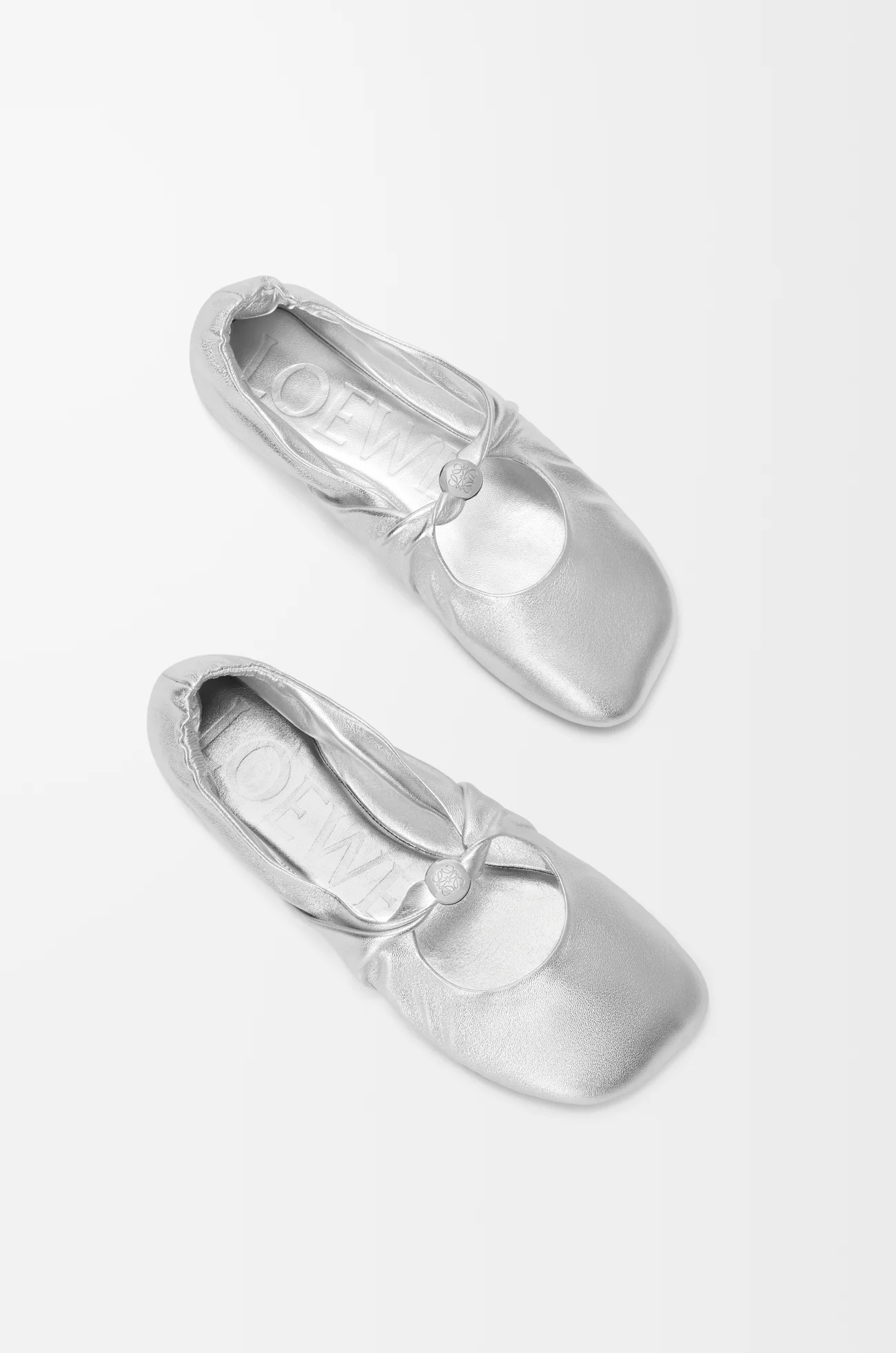 LOEWE Pebble Soft ballerina in laminated nappa lambskin Silver