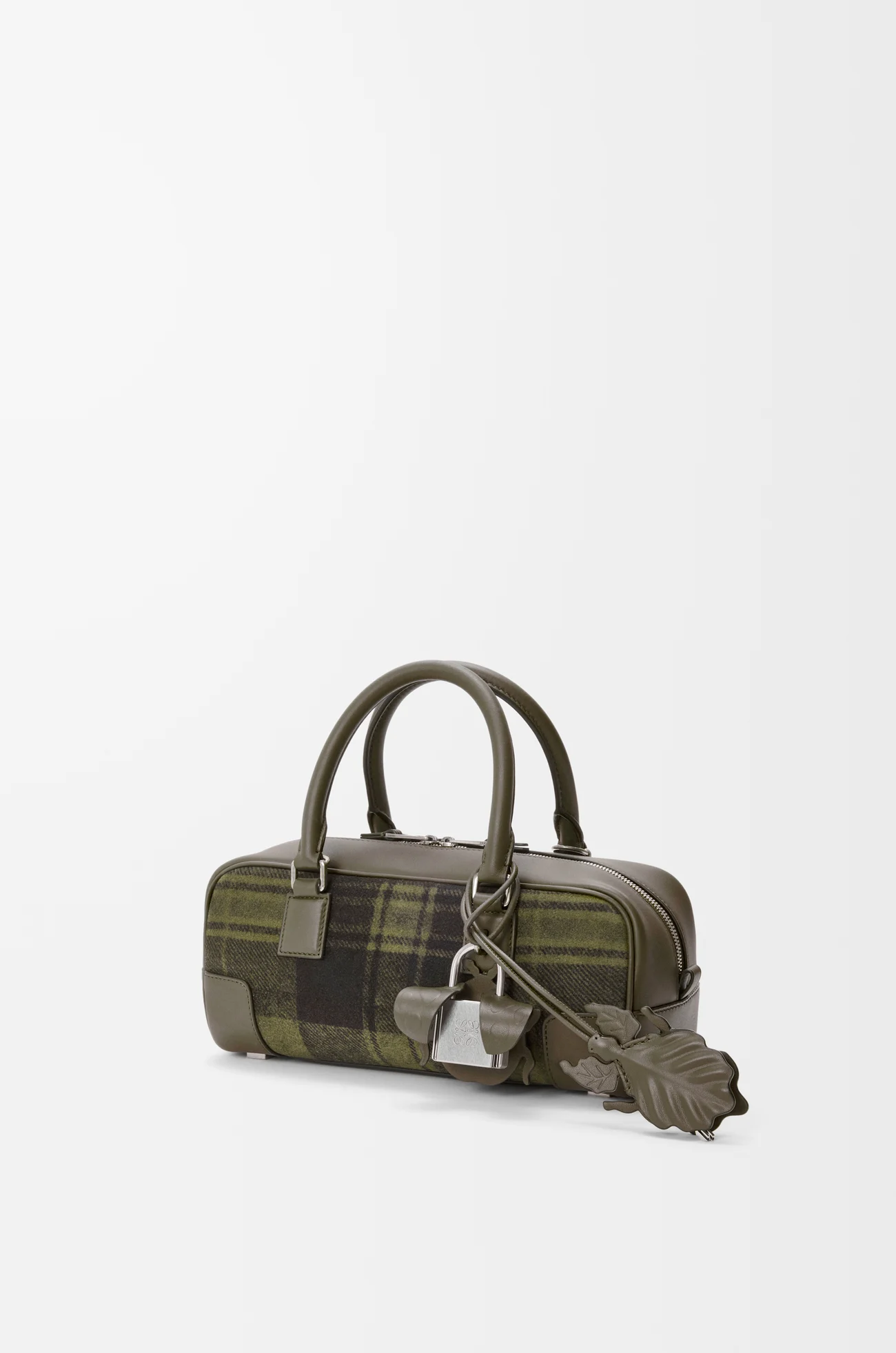 LOEWE 格纹绒面革和纳帕牛皮革 Amazona 23 Cropped 手袋 卡其色/绿色