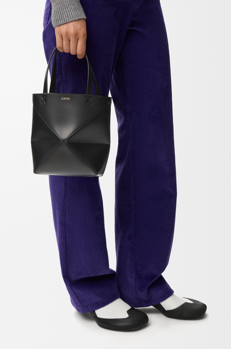 LOEWE Borsa tote Puzzle Fold mini in pelle di vitello lucida Nero