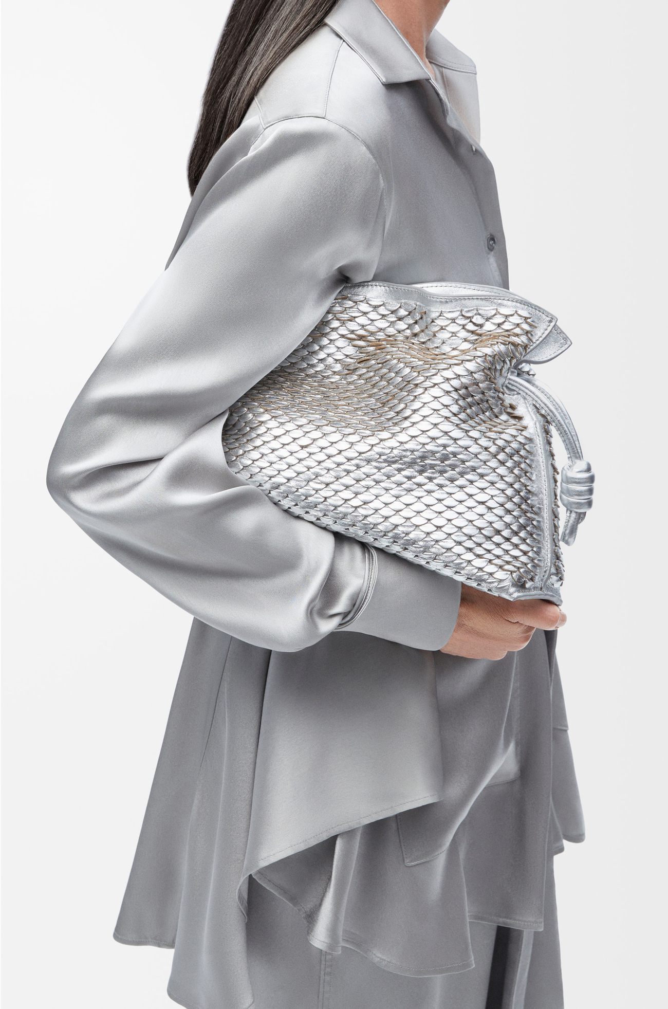 LOEWE Medium Flamenco clutch in laminated lambskin Silver plp_rd