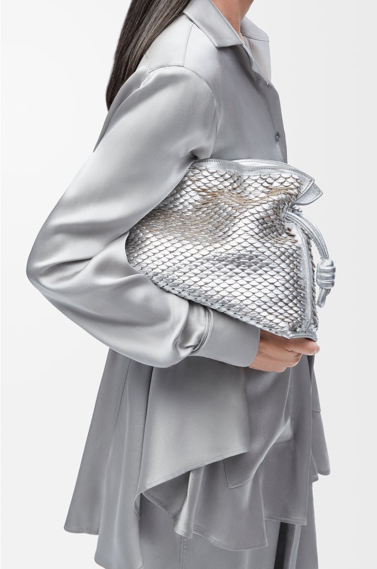 LOEWE Medium Flamenco clutch in laminated lambskin Silver