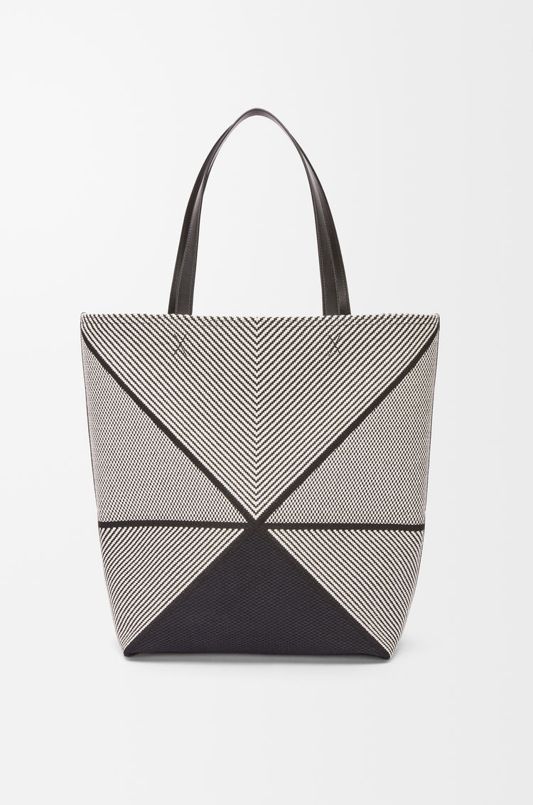 LOEWE Bolso Puzzle Fold tote XL en jacquard de lona y piel de ternera Natural/Negro