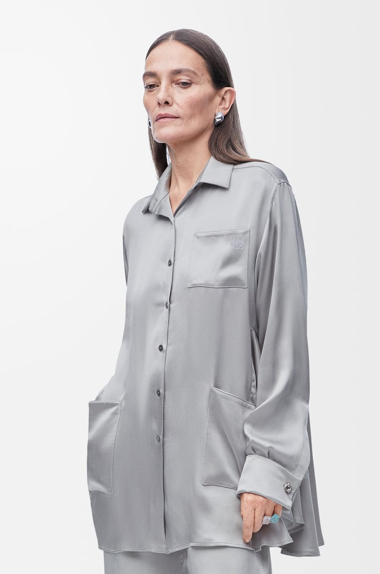 LOEWE Belted blouse in silk Mouse Grey