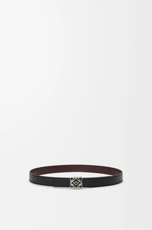 LOEWE Cinturón reversible Anagram Bombé en piel de ternera lisa Negro/Burdeos