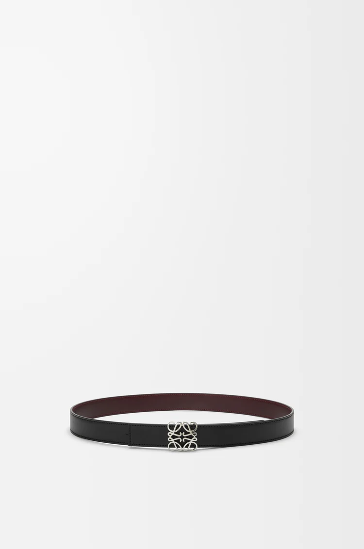 LOEWE Cinturón reversible Anagram Bombé en piel de ternera lisa Negro/Burdeos