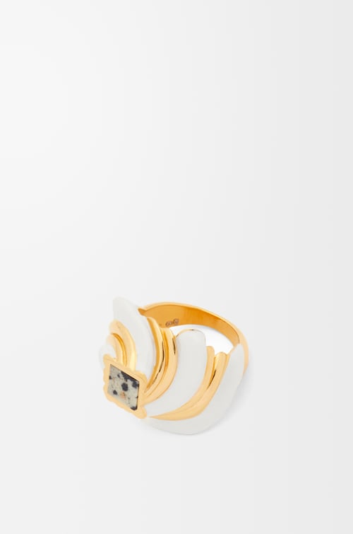 LOEWE Twisted Anagram ring in sterling silver and enamel Gold/White plp_rd