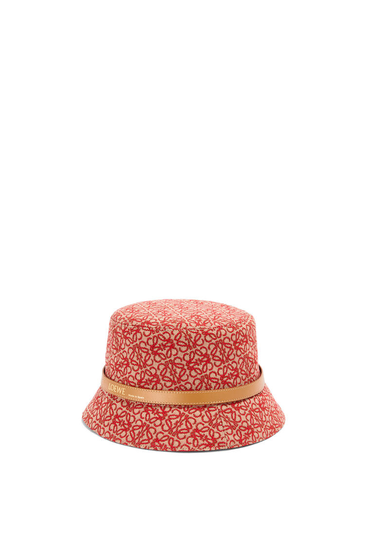 LOEWE Sombrero de pescador Anagram en jacquard y piel de ternera Rojo/Desierto Calido