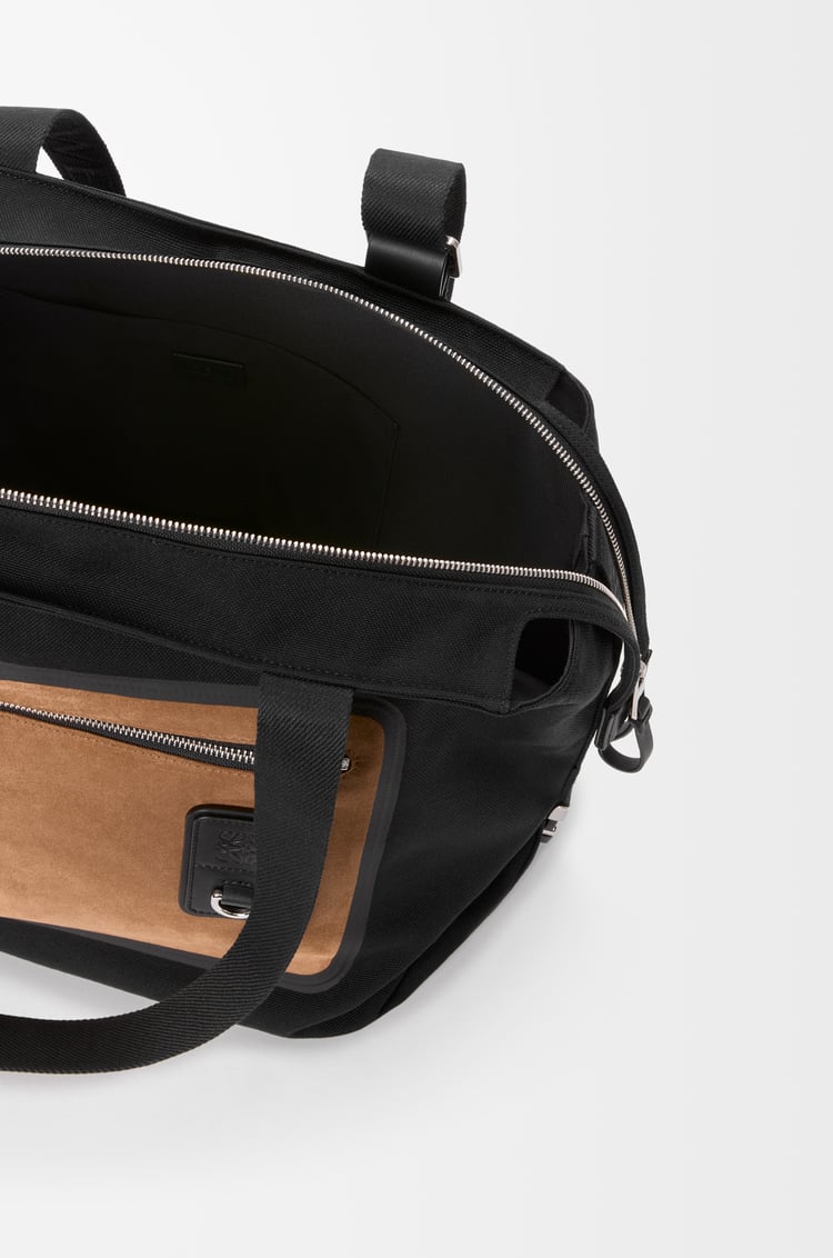 LOEWE Flex zipped tote in canvas and suede Black/Dark Gold