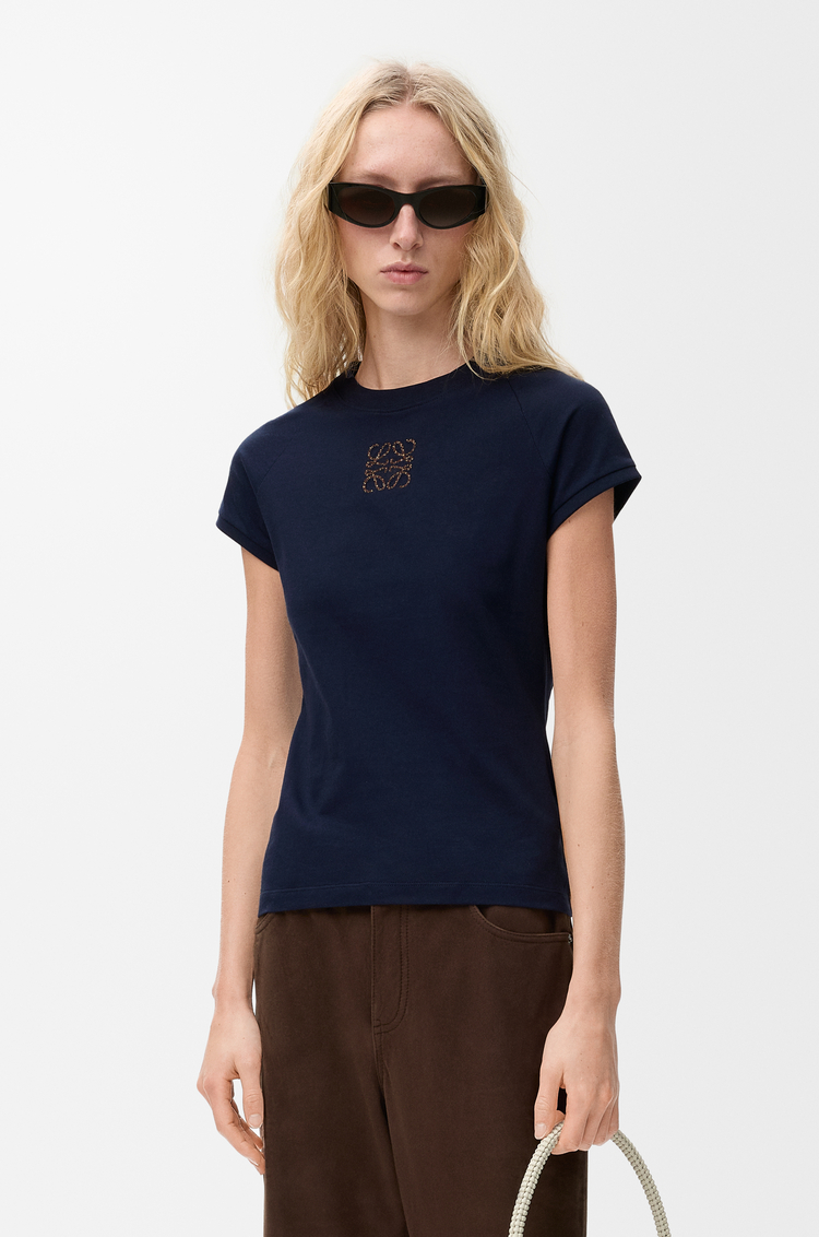LOEWE Camiseta de corte pequeño en algodón Azul Marino
