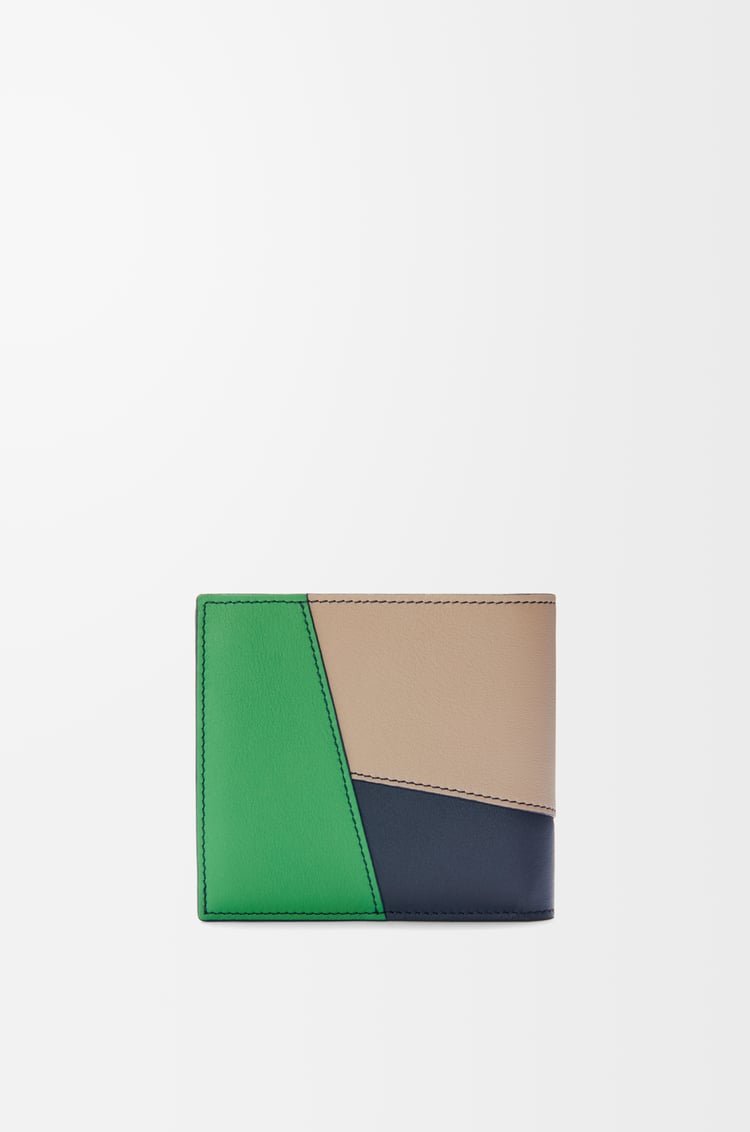 LOEWE Puzzle bifold coin wallet in classic calfskin Sand/Tropical Green