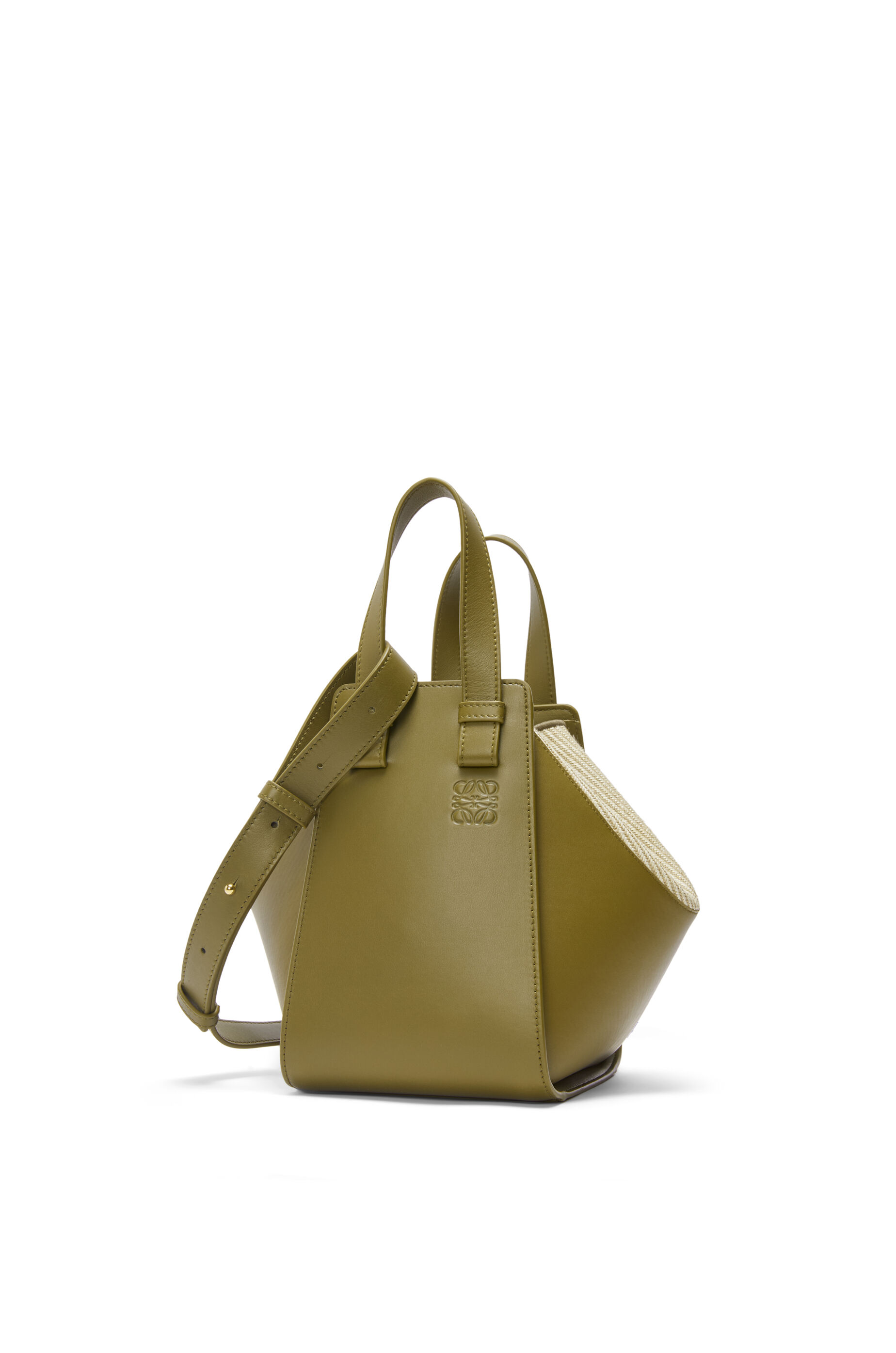 Compact Hammock bag in smooth calfskin and canvas Olive LOEWE