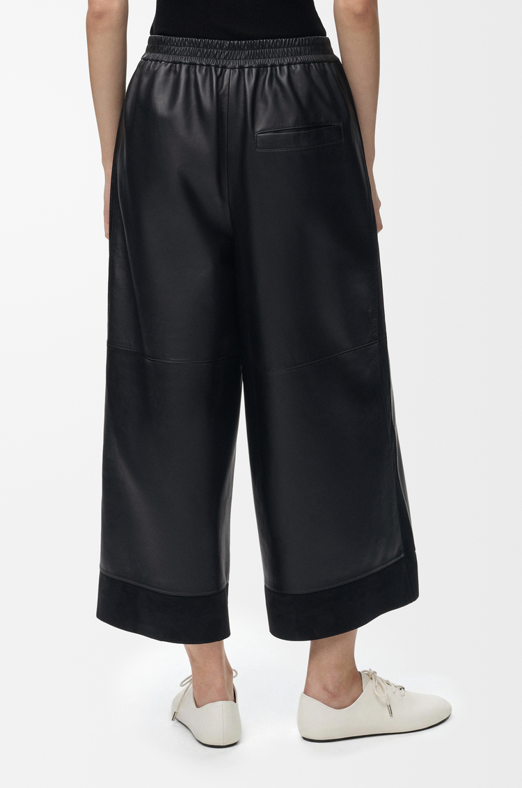 LOEWE Cropped trousers in nappa lambskin and suede Black
