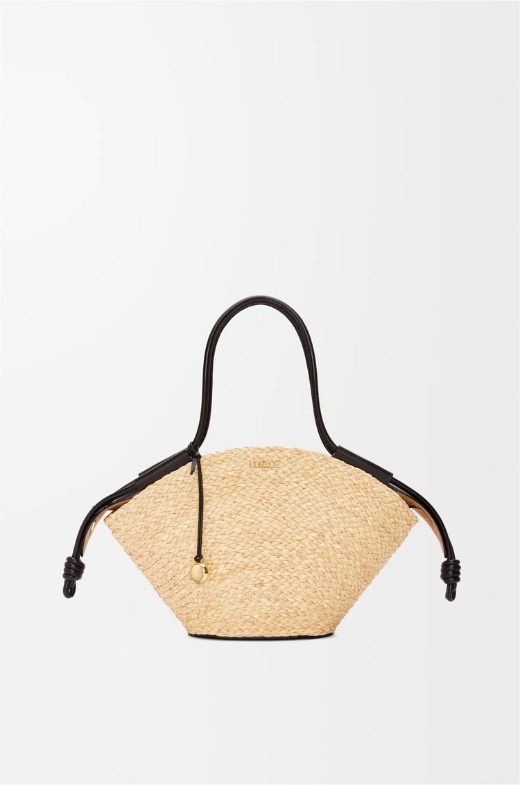 LOEWE Small Paseo basket in raffia and nappa calfskin Natural/Black