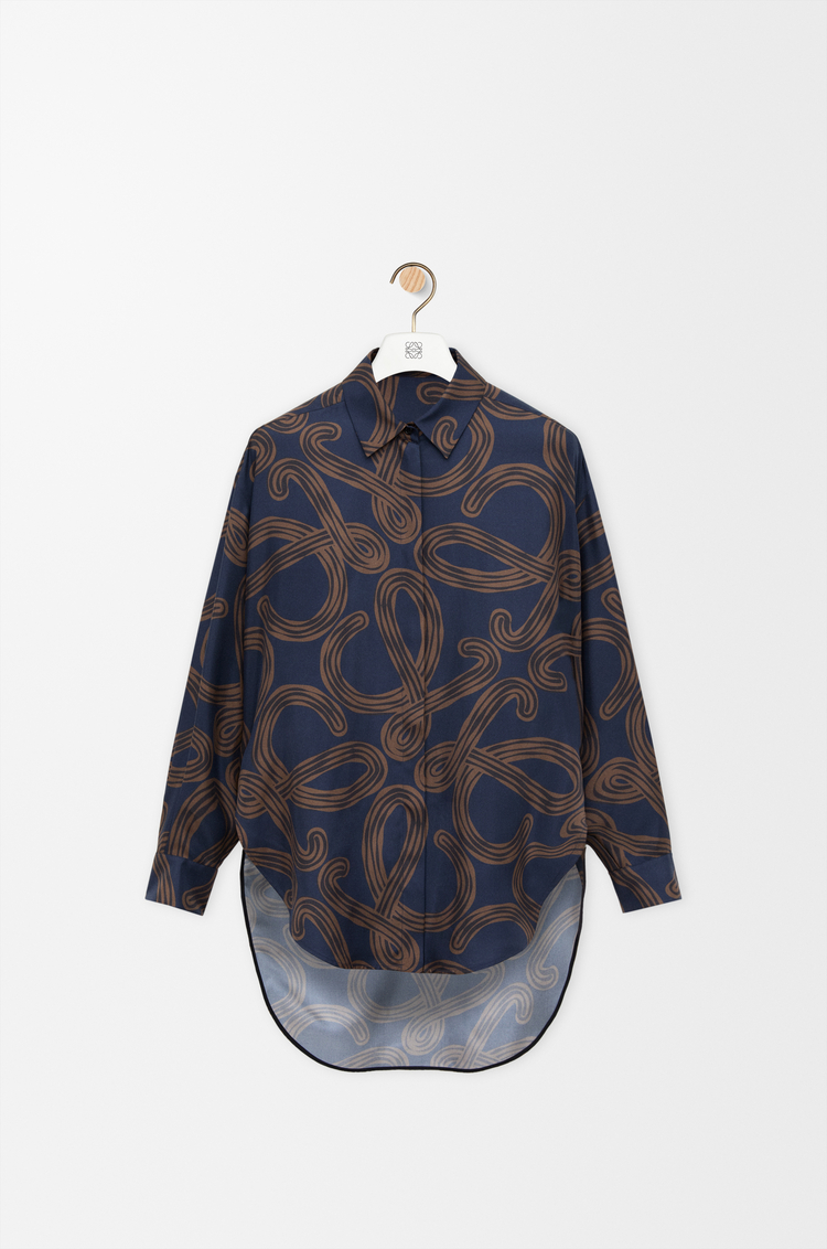 LOEWE Camisa en seda Azul Marino/Marrón
