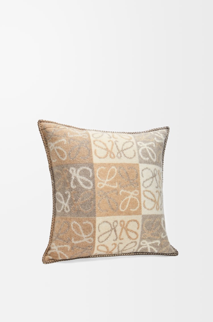 LOEWE Checkerboard cushion in mohair White/Beige