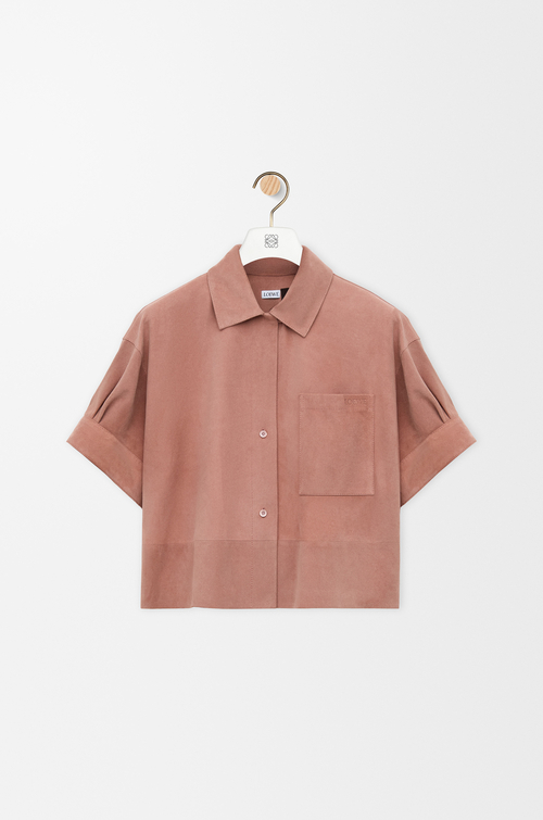 LOEWE 麂皮山羊皮短袖襯衫 淺粉紅