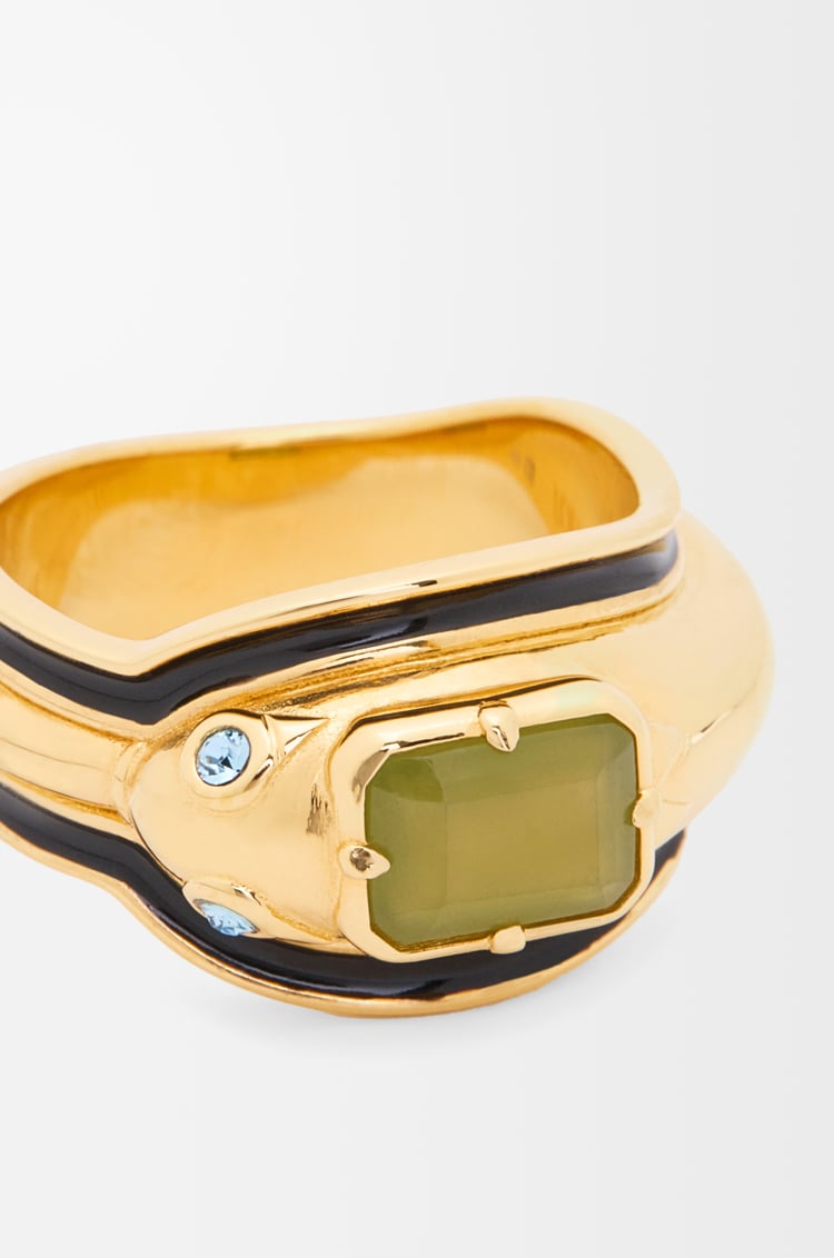 LOEWE Snake ring in sterling silver, crystals and jade Gold/Black