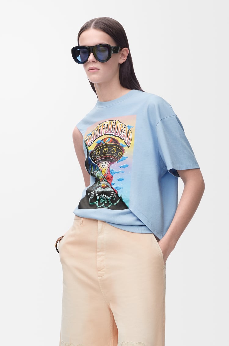 LOEWE Top drapeado en algodón Azul Celeste/Multicolor