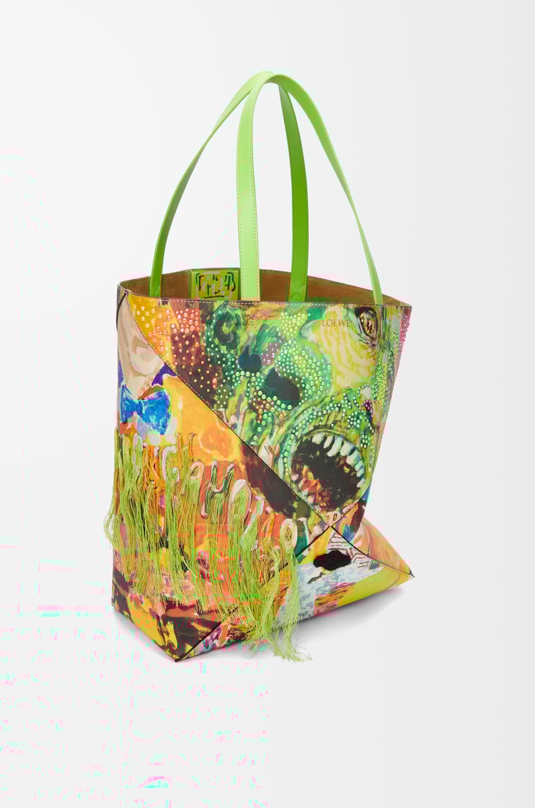 LOEWE XL Puzzle Fold tote in classic calfskin Vivid Green/Multicolor