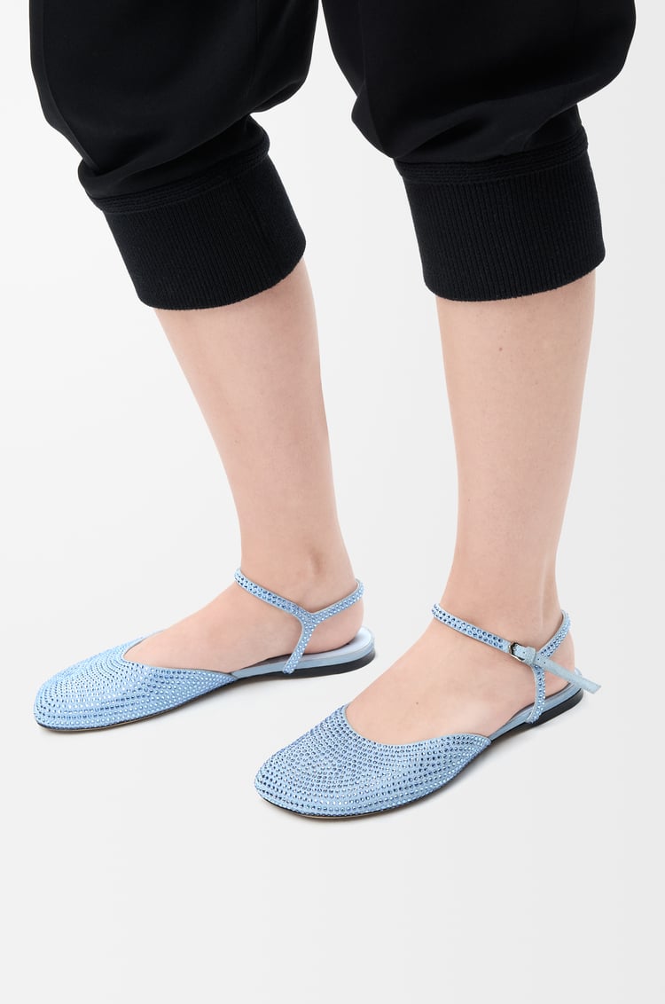 LOEWE Toy ankle strap ballerina in rhinestone-embellished suede Baby Blue