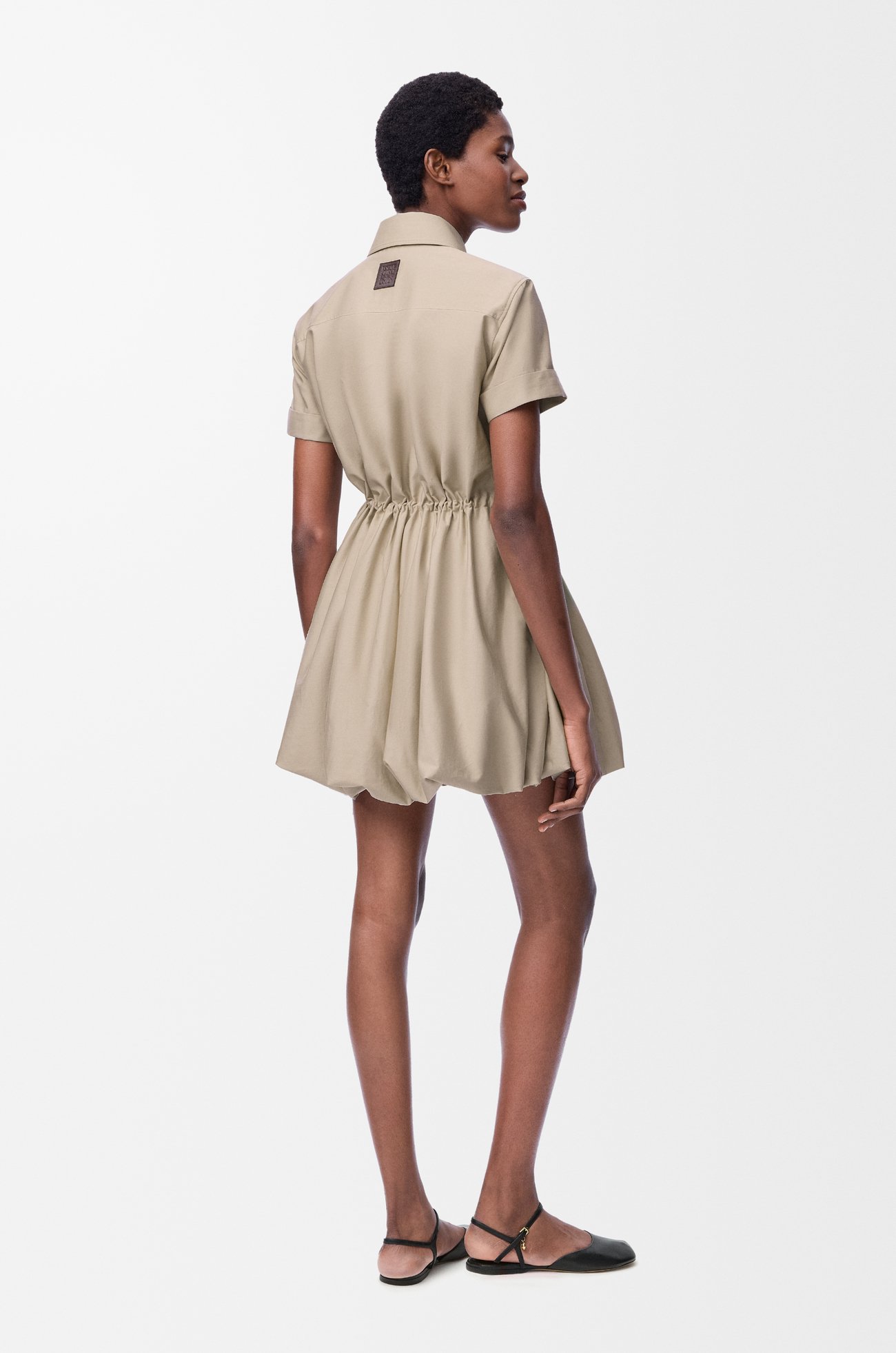 LOEWE Short sleeve dress in cotton and silk Beige