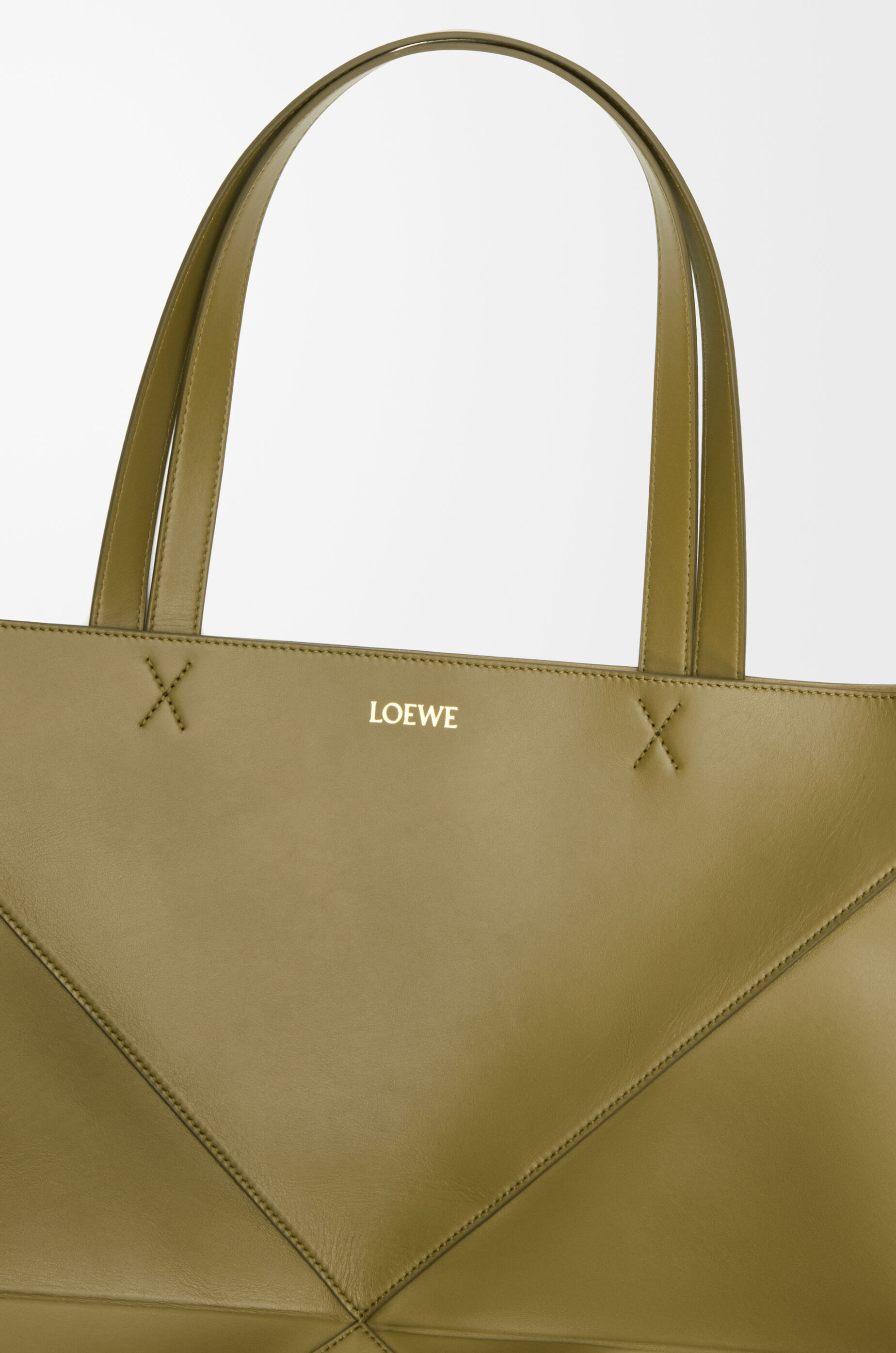 XL Puzzle Fold tote in shiny calfskin Green - LOEWE