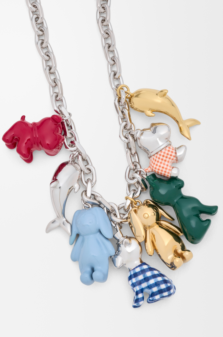 LOEWE Animals charm necklace in enamel Silver/Multicolor