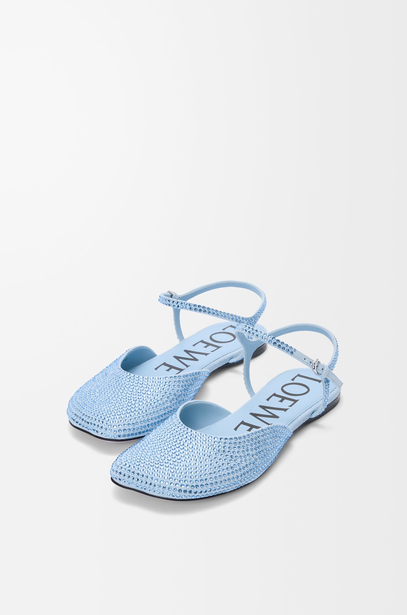 LOEWE Toy ankle strap ballerina in rhinestone-embellished suede Baby Blue